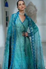 Sobia Nazir Unstitched Lawn Eid Edition-6a embroidered lawn suit with printed cotton net dupatta UK, shirt closeup
