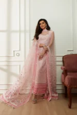 Sobia Nazir Unstitched Lawn Eid Edition-7b bead embroidered lawn suit with net dupatta UK