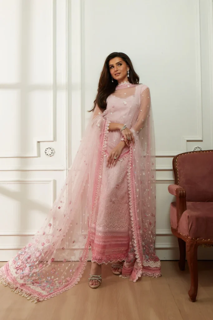 Sobia Nazir Unstitched Lawn Eid Edition-7b bead embroidered lawn suit with net dupatta UK