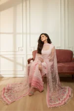 Sobia Nazir Unstitched Lawn Eid Edition-7b bead embroidered lawn suit with net dupatta UK, front