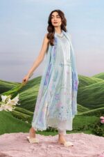 MBasics 3 Pc Unstitched Embroidered Lawn Suit-MB-26-10A sky blue Maria B lawn suit 2026 with chiffon dupatta embroidered neck patch Pakistani summer dress UK, front salwar, kameez and dupatta