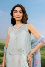 MBasics 3 Pc Unstitched Embroidered Lawn Suit-MB-26-10A sky blue Maria B lawn suit 2026 with chiffon dupatta embroidered neck patch Pakistani summer dress UK, front kameez