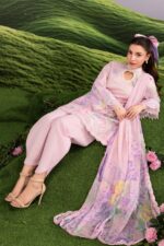 MBasics 3 Pc Unstitched Embroidered Lawn Suit-MB-26-10B pink Maria B lawn suit 2026 with chiffon dupatta embroidered neck patch Pakistani summer dress UK, front