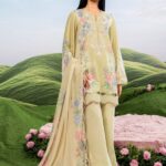 MBasics 3 Pc Unstitched Embroidered Lawn Suit-MB-26-11A light green Maria B lawn suit 2026 chiffon dupatta embroidered neck patch Pakistani summer dress UK, full front look