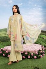MBasics 3 Pc Unstitched Embroidered Lawn Suit-MB-26-11A light green Maria B lawn suit 2026 chiffon dupatta embroidered neck patch Pakistani summer dress UK, side look