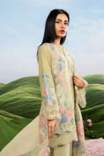 MBasics 3 Pc Unstitched Embroidered Lawn Suit-MB-26-11A light green Maria B lawn suit 2026 chiffon dupatta embroidered neck patch Pakistani summer dress UK, side look