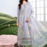 MBasics 3 Pc Unstitched Embroidered Lawn Suit-MB-26-11B purple Maria B lawn suit 2026 chiffon dupatta embroidered neck patch Pakistani summer dress UK, full front look