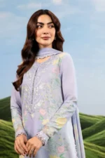 MBasics 3 Pc Unstitched Embroidered Lawn Suit-MB-26-11B purple Maria B lawn suit 2026 chiffon dupatta embroidered neck patch Pakistani summer dress UK, side look