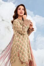 MBasics 3 Pc Unstitched Embroidered Lawn Suit-MB-26-12A beige Maria B lawn suit 2026 chiffon dupatta embroidered patti Pakistani summer dress UK, side kameez look