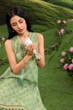 MBasics 3 Pc Unstitched Embroidered Lawn Suit-MB-26-12B green Maria B lawn suit 2026 chiffon dupatta embroidered patti Pakistani summer dress UK, front shirt