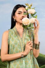MBasics 3 Pc Unstitched Embroidered Lawn Suit-MB-26-12B green Maria B lawn suit 2026 chiffon dupatta embroidered patti Pakistani summer dress UK, kameez closeup