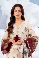 M/Basics 3 Pc Unstitched Embroidered Lawn Suit-MB-26-1A by Maria B in Skin colour – Spring Summer 2026 Lawn Collection, shirt closeup