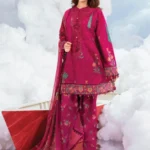 MBasics 3 Pc Unstitched Embroidered Lawn Suit-MB-26-3B Maria B pink summer lawn suit with chiffon dupatta printed cambric trouser UK, full suit