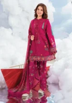 MBasics 3 Pc Unstitched Embroidered Lawn Suit-MB-26-3B Maria B pink summer lawn suit with chiffon dupatta printed cambric trouser UK, full suit