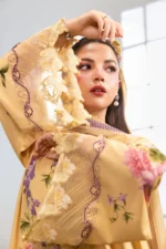 MBasics 3 Pc Unstitched Embroidered Lawn Suit-MB-26-4B Maria B M/Basics Eid II Spring Summer 2026 pale yellow lawn suit UK Zee Collections, sleeves close up