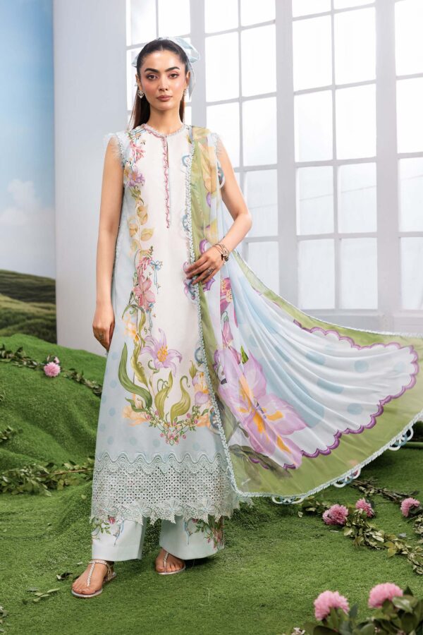 MBasics 3 Pc Unstitched Embroidered Lawn Suit-MB-26-5A Maria B M/Basics Eid II Spring Summer 2026 ice blue lawn suit UK Zee Collections, full suit