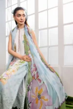 MBasics 3 Pc Unstitched Embroidered Lawn Suit-MB-26-5A Maria B M/Basics Eid II Spring Summer 2026 ice blue lawn suit UK Zee Collections, neck closeup