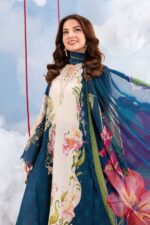 MBasics 3 Pc Unstitched Embroidered Lawn Suit-MB-26-5B Maria B M/Basics Eid II Spring Summer 2026 navy blue lawn suit UK Zee Collections, shirt closeup