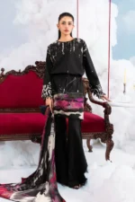 MBasics 3 Pc Unstitched Embroidered Lawn Suit-MB-26-6A Maria B M/Basics Eid II Spring Summer 2026 black off-white lawn suit UK Zee Collections, front look