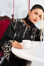 MBasics 3 Pc Unstitched Embroidered Lawn Suit-MB-26-6A Maria B M/Basics Eid II Spring Summer 2026 black off-white lawn suit UK Zee Collections, shirt closeup