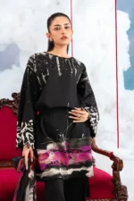 MBasics 3 Pc Unstitched Embroidered Lawn Suit-MB-26-6A Maria B M/Basics Eid II Spring Summer 2026 black off-white lawn suit UK Zee Collections, front shirt look