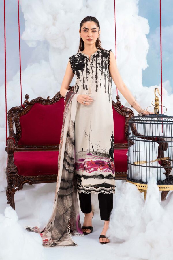 MBasics 3 Pc Unstitched Embroidered Lawn Suit-MB-26-6B Maria B M/Basics Eid II Spring Summer 2026 black lawn suit UK Zee Collections., full front look