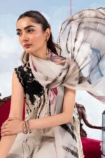 MBasics 3 Pc Unstitched Embroidered Lawn Suit-MB-26-6B Maria B M/Basics Eid II Spring Summer 2026 black lawn suit UK Zee Collections, dupatta closeup