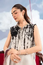 MBasics 3 Pc Unstitched Embroidered Lawn Suit-MB-26-6B Maria B M/Basics Eid II Spring Summer 2026 black lawn suit UK Zee Collections, front shirt closeup