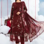 MBasics 3 Pc Unstitched Embroidered Lawn Suit-MB-26-7A Maria B M/Basics Eid II Spring Summer 2026 maroon lawn suit UK Zee Collections, full front look