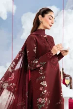 MBasics 3 Pc Unstitched Embroidered Lawn Suit-MB-26-7A Maria B M/Basics Eid II Spring Summer 2026 maroon lawn suit UK Zee Collections, side look