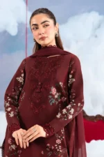 MBasics 3 Pc Unstitched Embroidered Lawn Suit-MB-26-7A Maria B M/Basics Eid II Spring Summer 2026 maroon lawn suit UK Zee Collections, front shirt