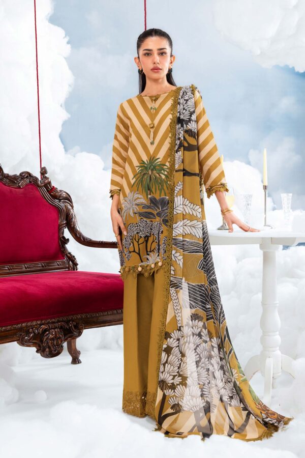 MBasics 3 Pc Unstitched Embroidered Lawn Suit-MB-26-8A Maria B M/Basics Eid II Spring Summer 2026 mustard lawn suit UK Zee Collections, full front look