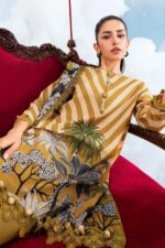 MBasics 3 Pc Unstitched Embroidered Lawn Suit-MB-26-8A Maria B M/Basics Eid II Spring Summer 2026 mustard lawn suit UK Zee Collections, shirt and dupatta closeup