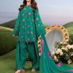 MBasics 3 Pc Unstitched Embroidered Lawn Suit-MB-26-9A Maria B M/Basics Eid II Spring Summer 2026 green lawn suit UK Zee Collections, full front look