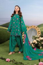 MBasics 3 Pc Unstitched Embroidered Lawn Suit-MB-26-9A Maria B M/Basics Eid II Spring Summer 2026 green lawn suit UK Zee Collections, full front look