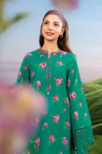 MBasics 3 Pc Unstitched Embroidered Lawn Suit-MB-26-9A Maria B M/Basics Eid II Spring Summer 2026 green lawn suit UK Zee Collections, front kameez