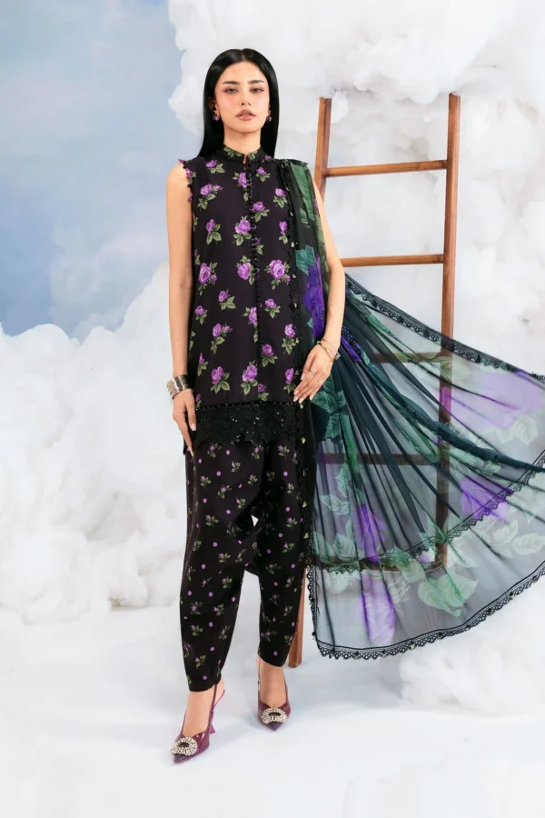MBasics 3 Pc Unstitched Embroidered Lawn Suit-MB-26-9B Maria B M/Basics Eid II Spring Summer 2026 black lawn suit UK Zee Collections, full front look