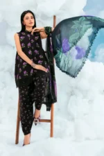 MBasics 3 Pc Unstitched Embroidered Lawn Suit-MB-26-9B Maria B M/Basics Eid II Spring Summer 2026 black lawn suit UK Zee Collections, front shalwar kameez