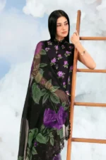 MBasics 3 Pc Unstitched Embroidered Lawn Suit-MB-26-9B Maria B M/Basics Eid II Spring Summer 2026 black lawn suit UK Zee Collections, front shirt and dupatta
