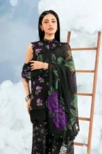 MBasics 3 Pc Unstitched Embroidered Lawn Suit-MB-26-9B Maria B M/Basics Eid II Spring Summer 2026 black lawn suit UK Zee Collections, dupatta closeup