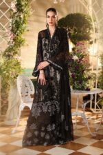 Maria B 3 Piece Unstitched Luxury Chiffon Suit | D1-Black UK embroidered dress for women, full front look