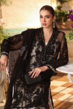 Maria B 3 Piece Unstitched Luxury Chiffon Suit | D1-Black UK embroidered dress for women, front shirt