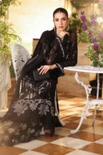 Maria B 3 Piece Unstitched Luxury Chiffon Suit | D1-Black UK embroidered dress for women, highlight the sleeves design