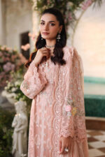 Maria B 3 Piece Unstitched Luxury Chiffon Suit-D4-Peach Pink embroidered dress UK. side look