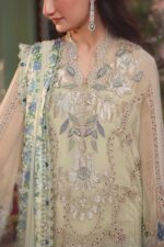 Maria B 3 Piece Unstitched Luxury Chiffon Suit-D5-Pistachio Green embroidered dress UK, shirt closeup