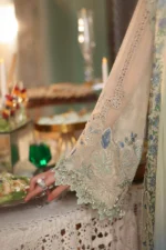 Maria B 3 Piece Unstitched Luxury Chiffon Suit-D5-Pistachio Green embroidered dress UK, sleeves closeup