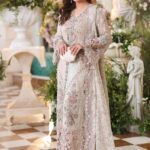 Maria B 3 Piece Unstitched Luxury Chiffon Suit-D7-Ivory Beige embroidered dress UK