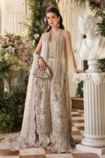 Maria B 3 Piece Unstitched Luxury Chiffon Suit-D7-Ivory Beige embroidered dress UK, front new style