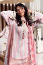 Maria B M.Prints Unstitched Embroidered Jacquard Suit-MPT–02a pink white 3 piece Pakistani jacquard suit UK Eid outfit, front kameez