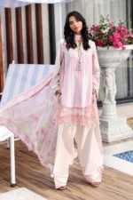 Maria B M.Prints Unstitched Embroidered Jacquard Suit-MPT–02a pink white 3 piece Pakistani jacquard suit UK Eid outfit, full front look